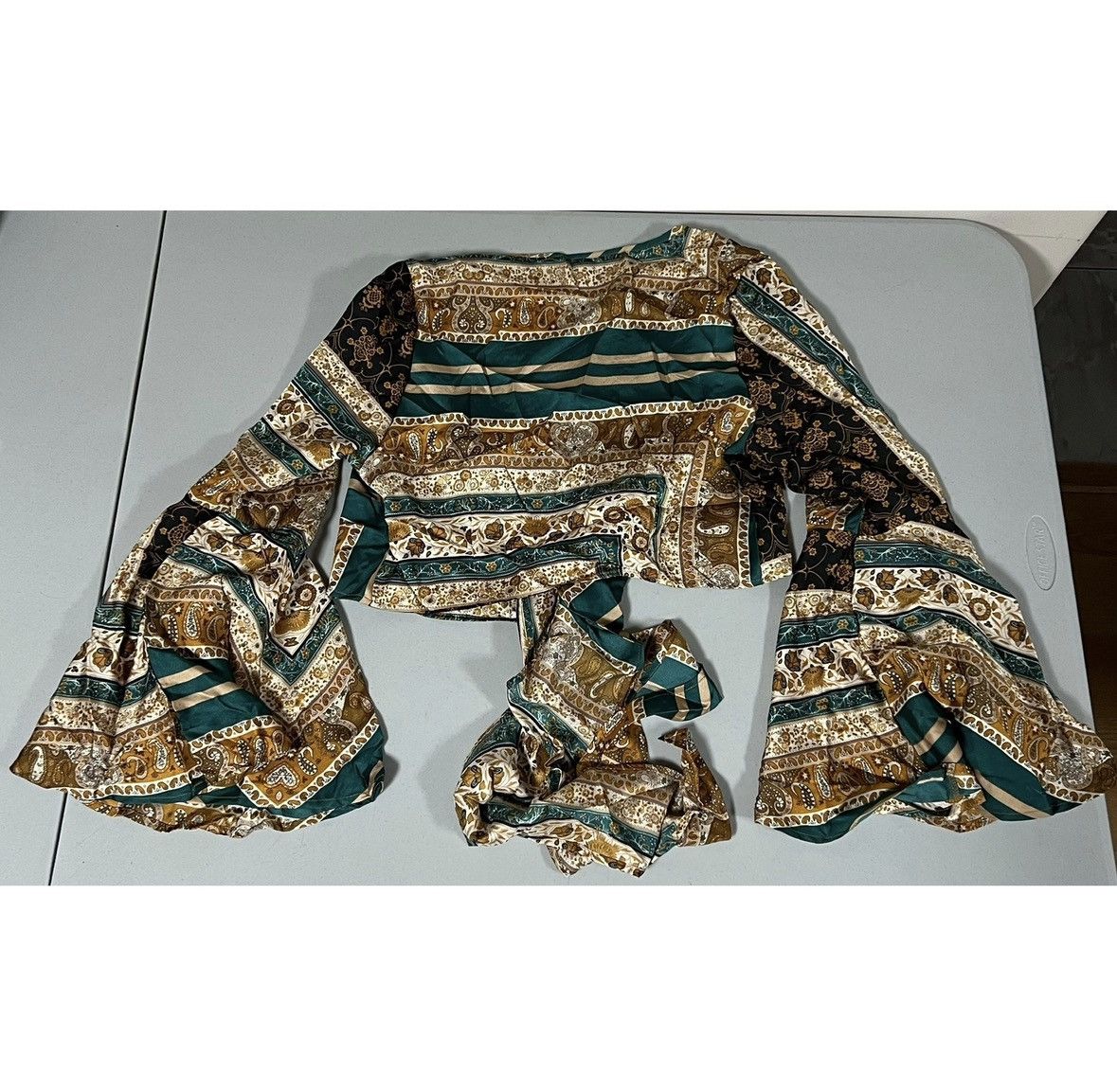 Japanese Brand Brown Floral Paisley Satin Wrap-Around Top Blouse Size M 🌻✨ Size M / US 6-8 / IT 42-44 - 3 Thumbnail
