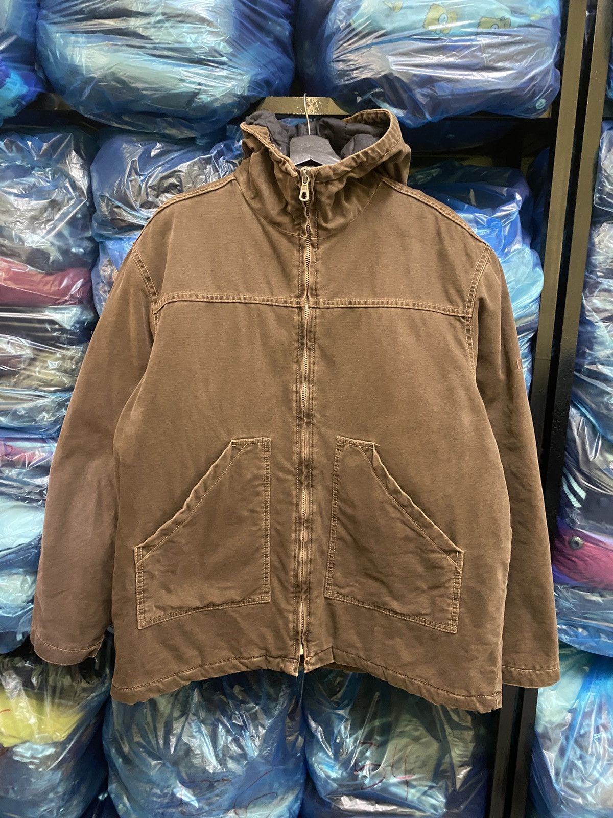 Japanese Brand Vintage Meltin’ Pot Brown Quilted Hooded Work Jacket Size US L / EU 52-54 / 3 - 1 Thumbnail