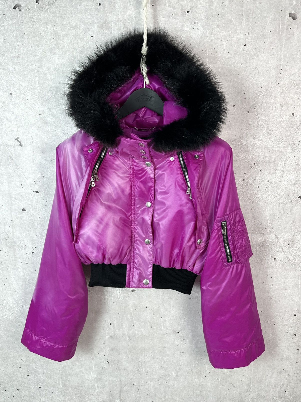 Dolce & Gabbana Dolce & Gabbana Fuchsia Cropped Hooded Raccoon Trim Jacket Size US XS / EU 42 / 0 - 1 Thumbnail