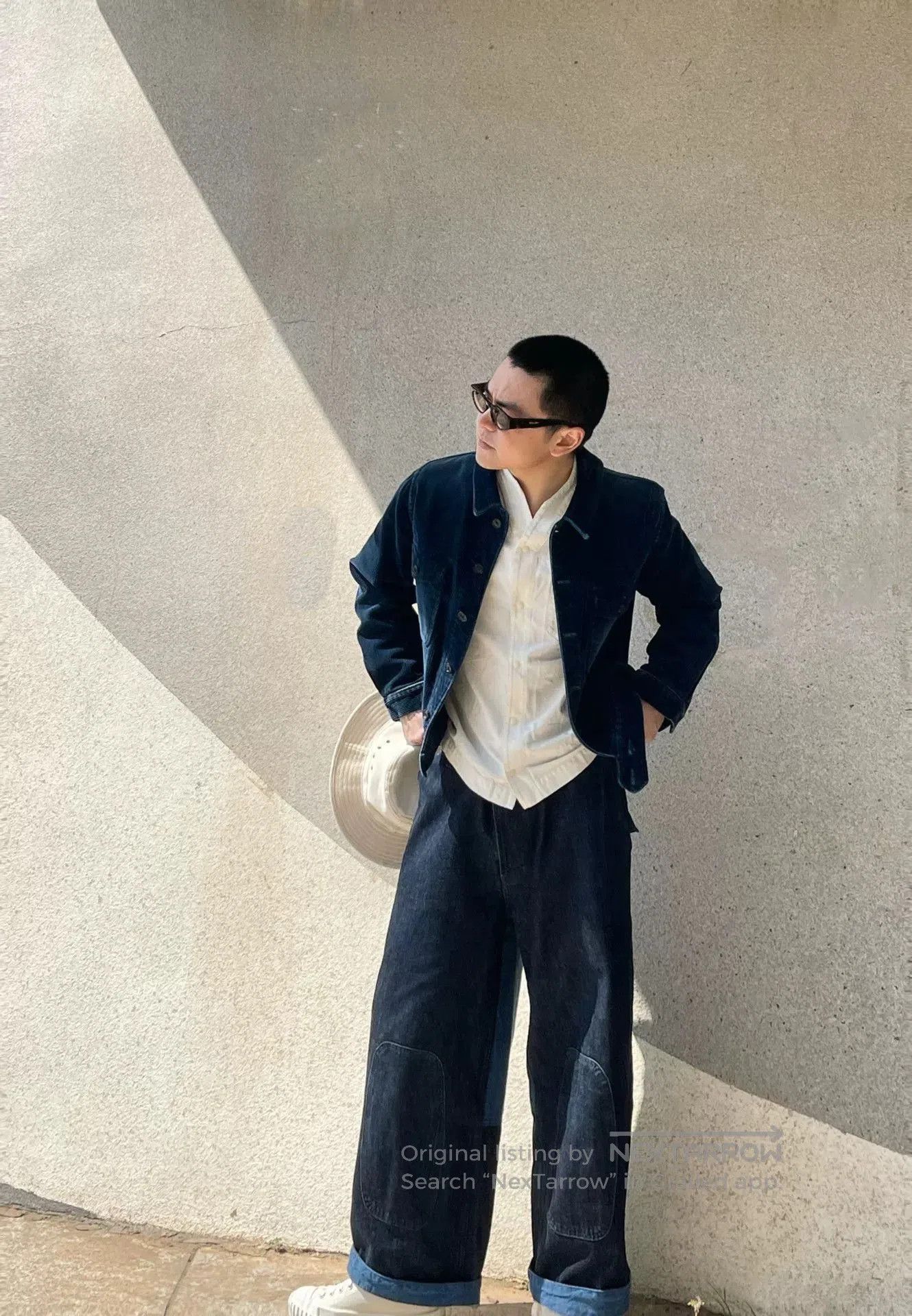 porter classic denim wide pants for men.