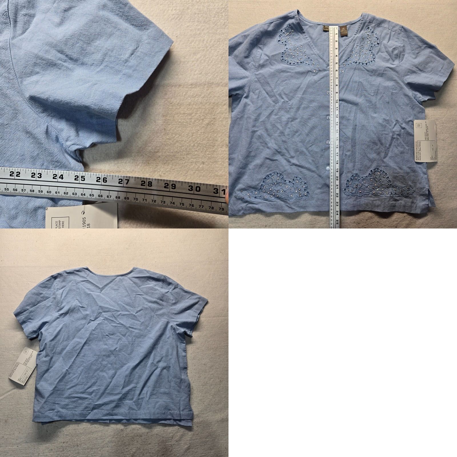 Vintage VINTAGE Jane Ashley Blue Floral Cotton Short Sleeve V-Neck Beaded Plus Size Women’s Shirt 2X Casual Size XXL / US 16-18 / IT 52-54 - 8 Thumbnail