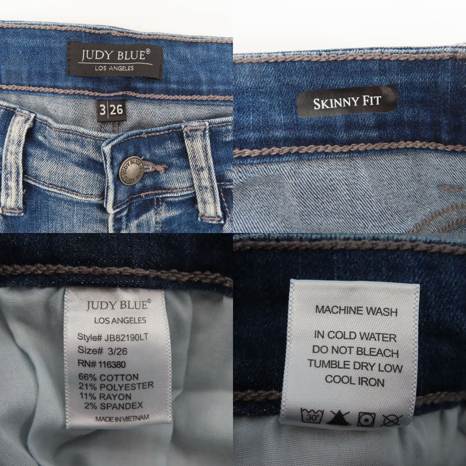 Denime Judy Blue Women Jeans Skinny Style JB82190LT 26 3 26 Whiskered Blue Denim Pants Size 26" / US 2 / IT 38 - 8 Thumbnail