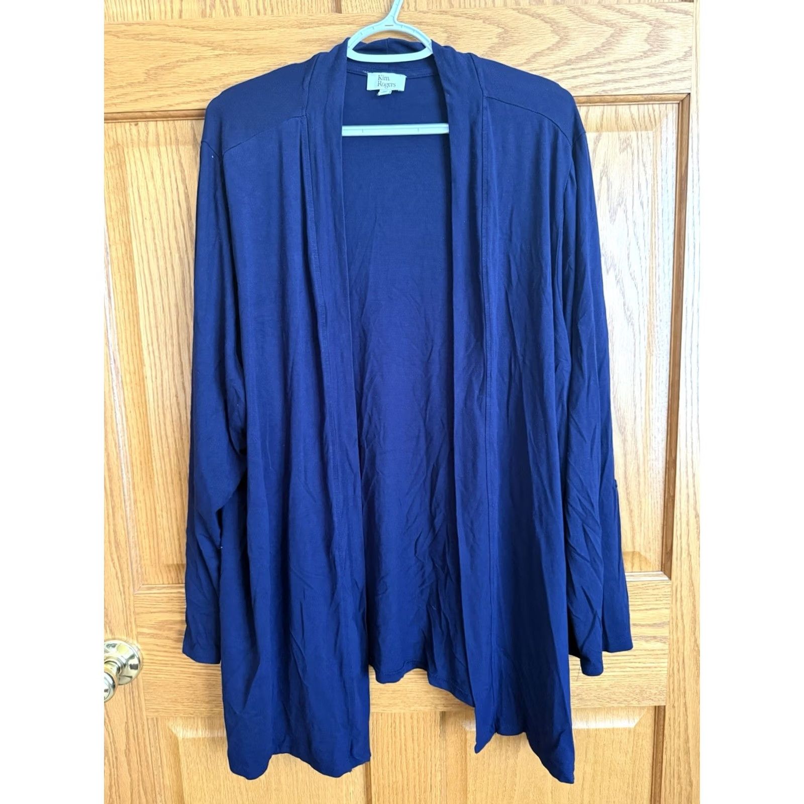 Vintage Kim Rogers Blue Cotton Knit Cardigan Open Front Roll Sleeve 2X Casual Womens Size XXL / US 16-18 / IT 52-54 - 2 Thumbnail