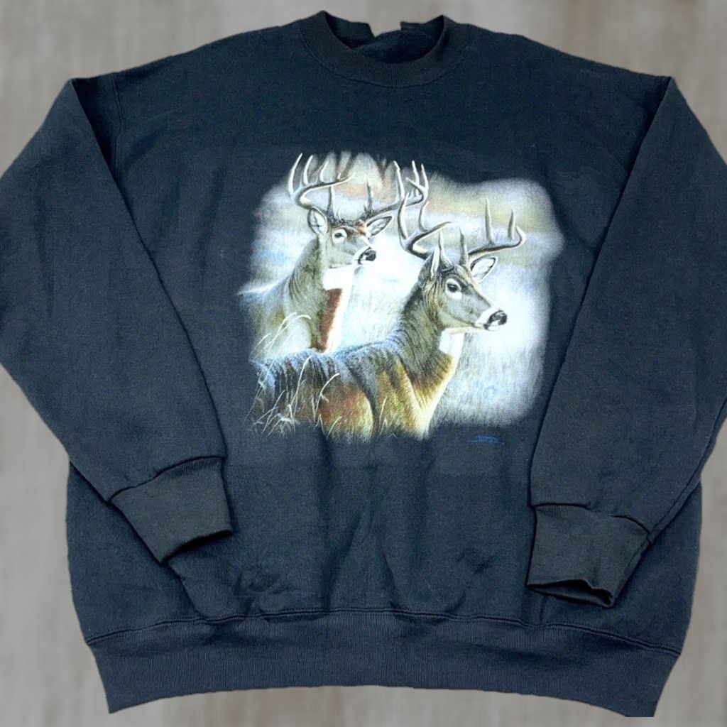 Fruit Of The Loom VINTAGE Fruit of the Loom Sweatshirt Men's XL Blue Graphic Print 90s Deer Hunting Pullover Hoodie - All Seasons Size US XL / EU 56 / 4 - 1 Thumbnail