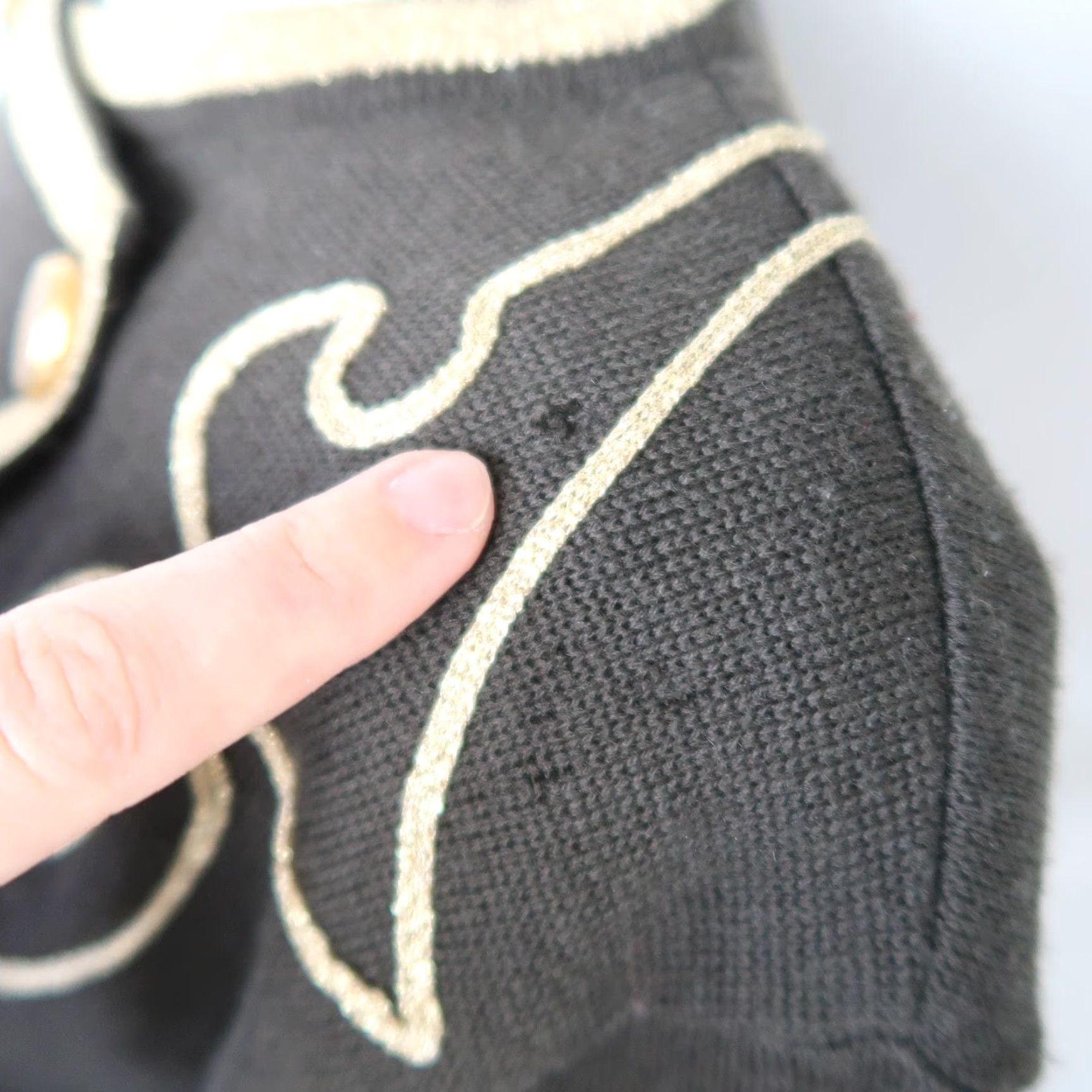 Vintage VINTAGE Classiques Merino Wool Knit Jacket XS Black Military/Landgirl 1980s Gold Trim Buttoned Cardigan Size XS / US 0-2 / IT 36-38 - 5 Thumbnail