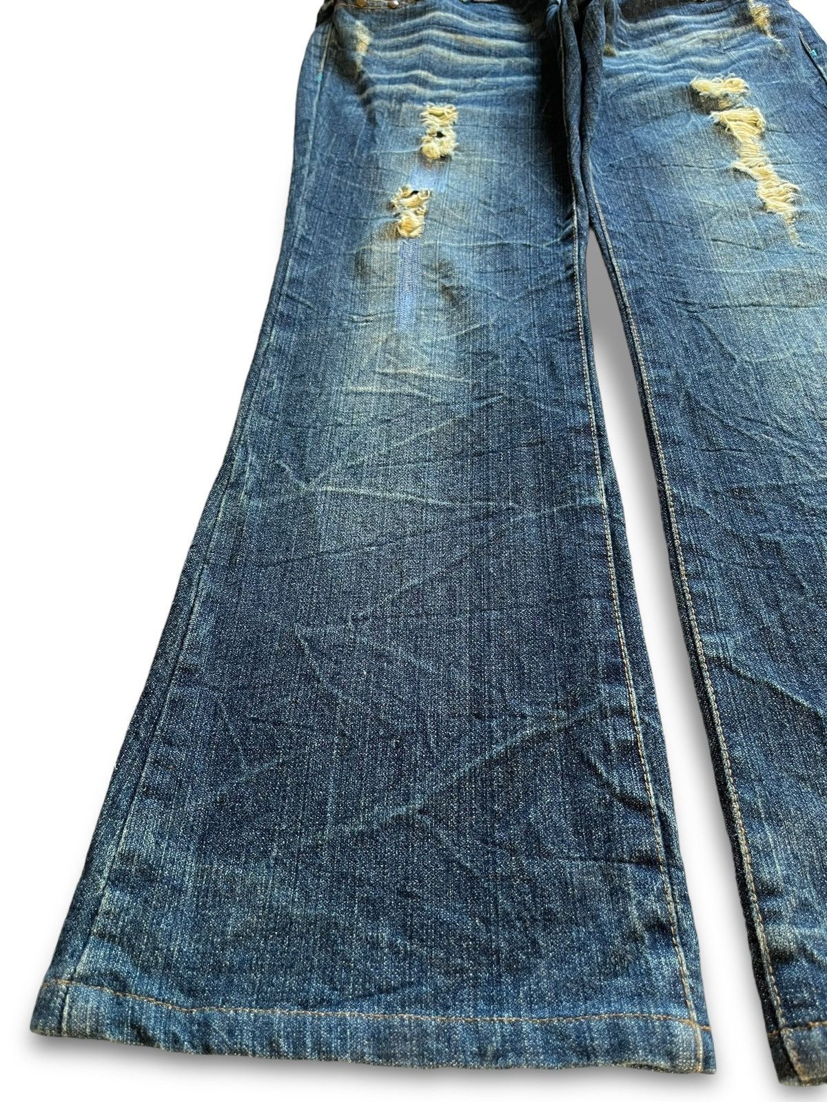 Hysteric Glamour Vintage Japanese Brand Ripped Studs Double Waist Flare Jeans Size 28" / US 6 / IT 42 - 6 Thumbnail