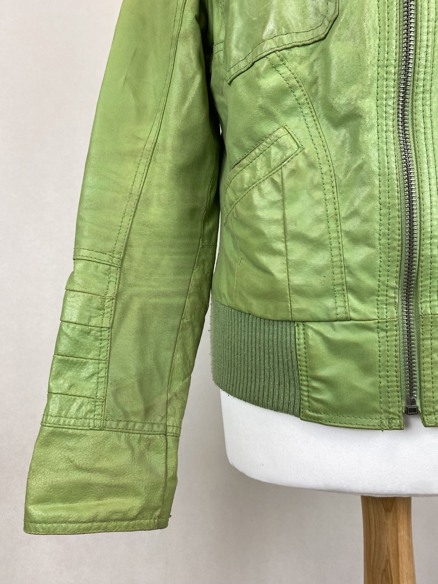 Genuine Leather × Members Only real leather jacket green lemon big collar avant garde Size M / US 6-8 / IT 42-44 - 12 Thumbnail