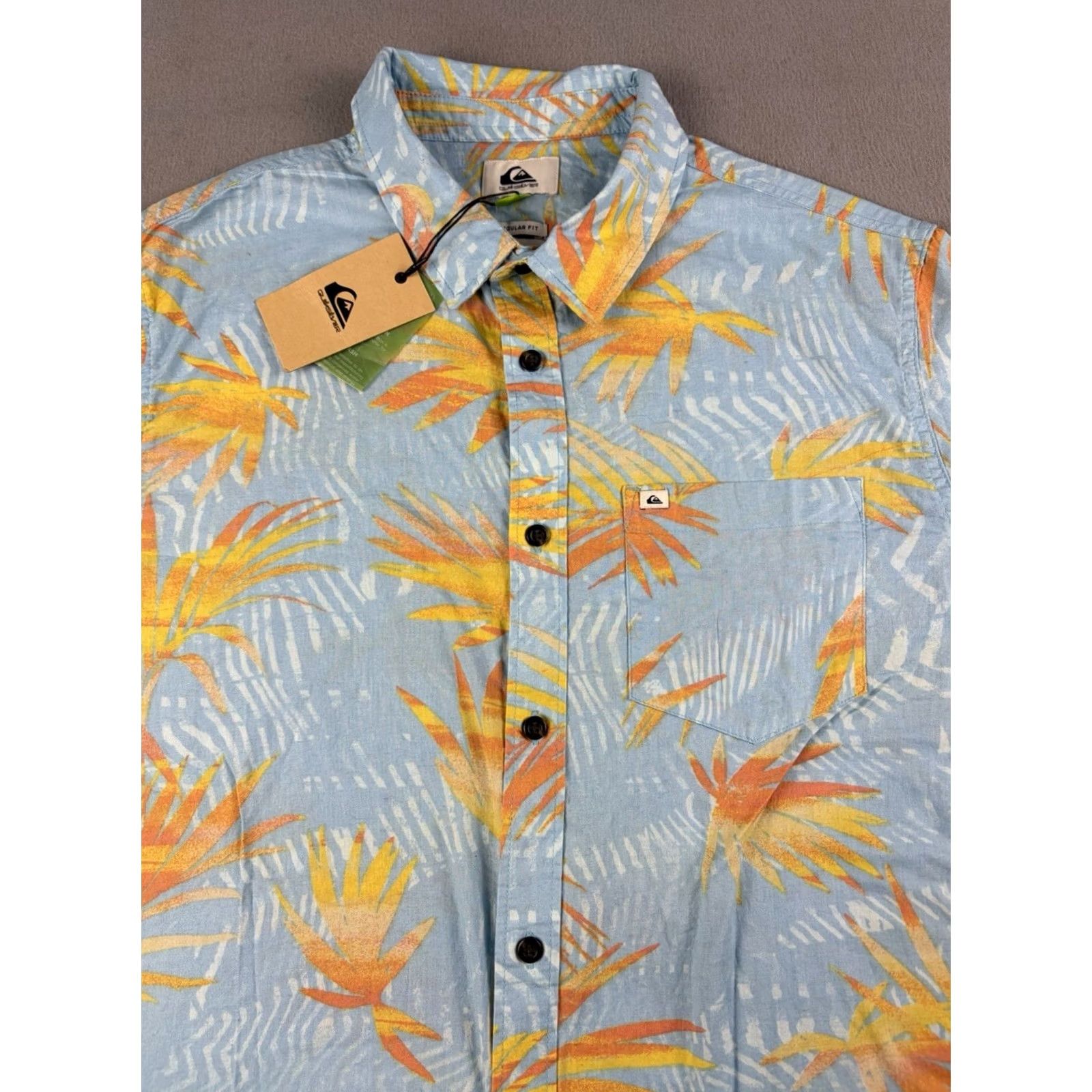 Quiksilver Quiksilver Shirt Men’s M Hawaiian Floral Cotton Button-Up Short Sleeve Beach Surf Blue Regular Mens Size US M / EU 48-50 / 2 - 2 Thumbnail