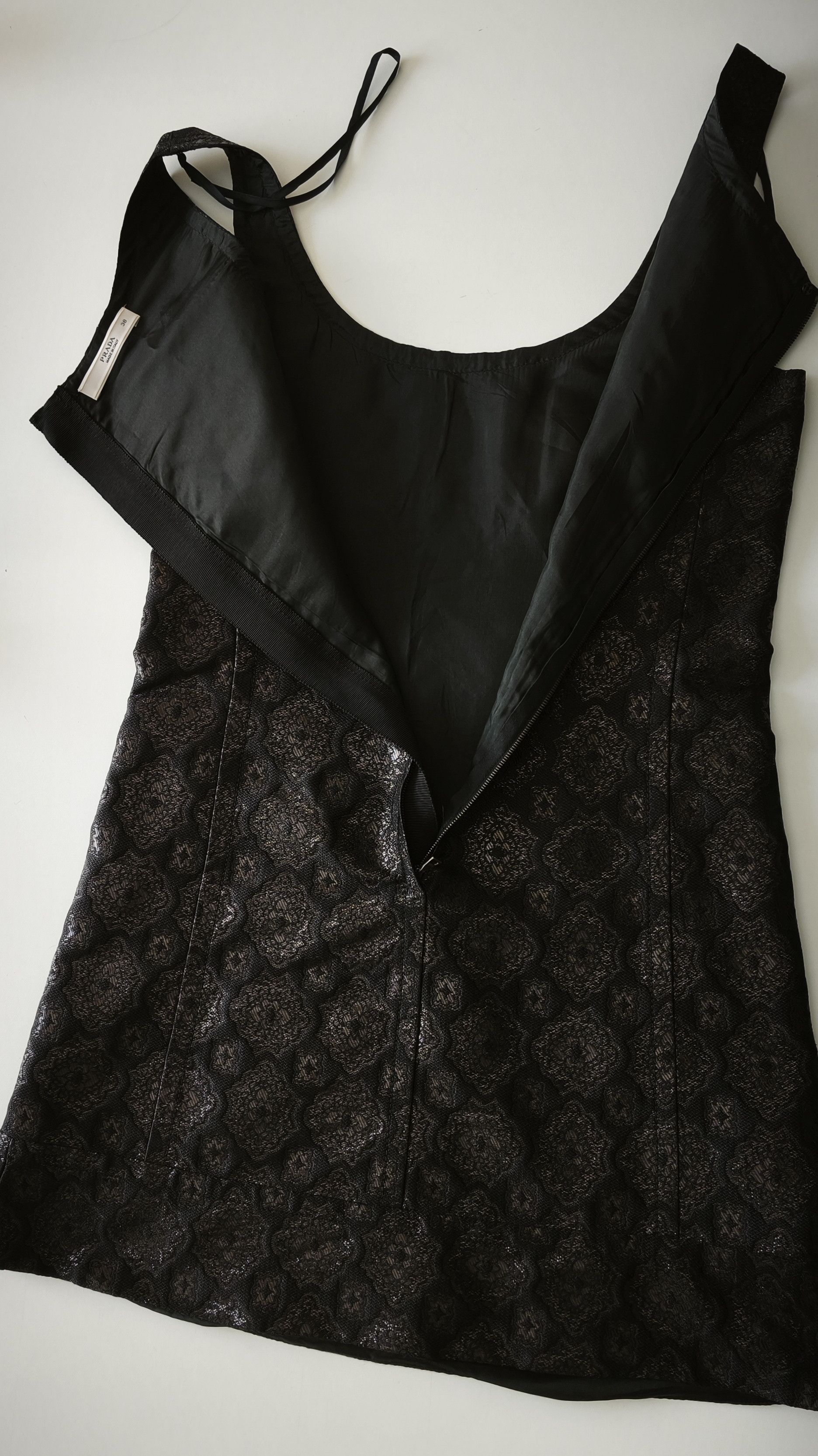 Prada Black brocade fabric silk mini dress Size XS / US 0-2 / IT 36-38 - 7 Thumbnail