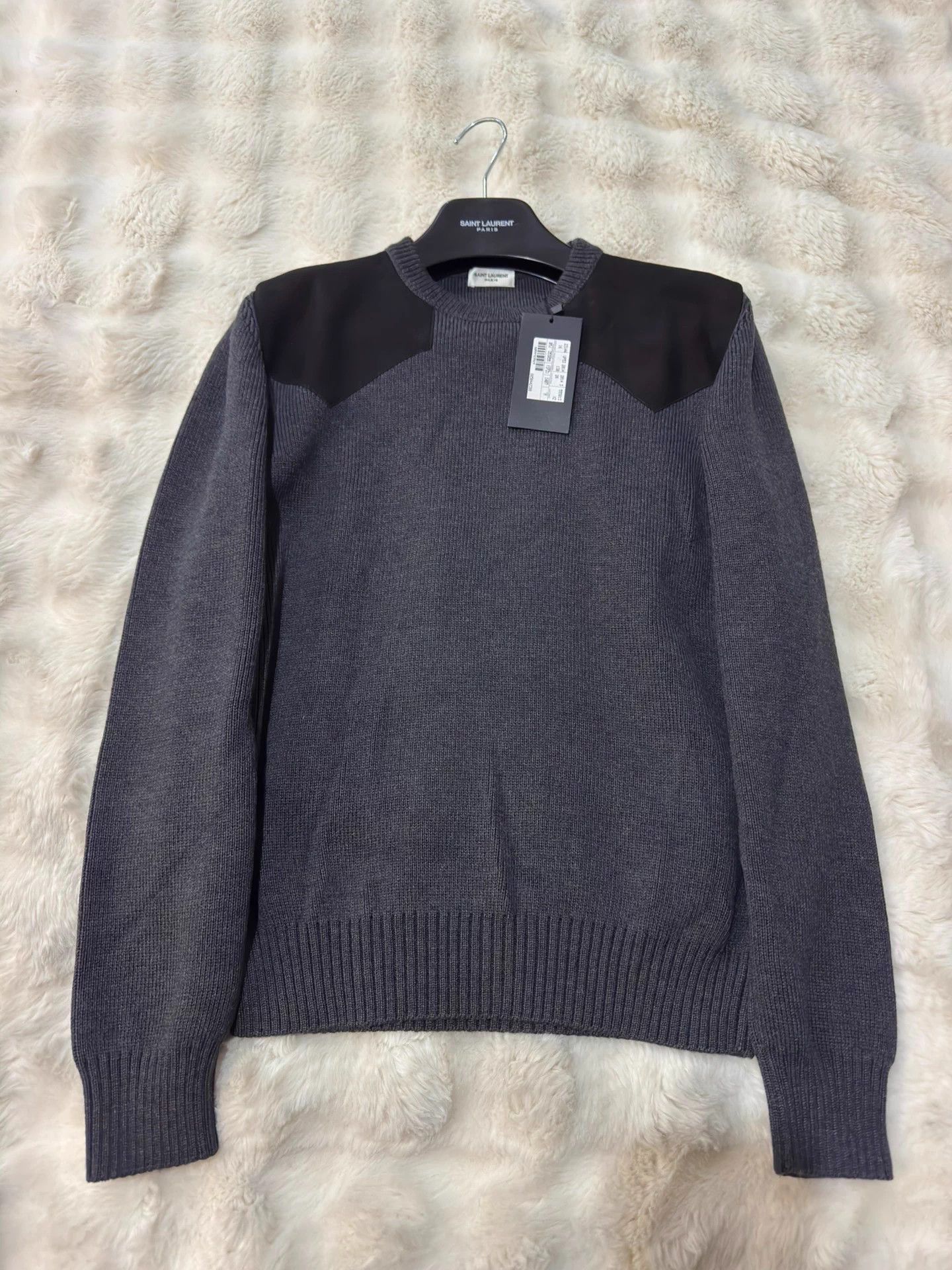 Saint Laurent Paris Saint Laurent Hedi men's gray sheepskin paneled knit M NWT Size US M / EU 48-50 / 2 - 1 Thumbnail