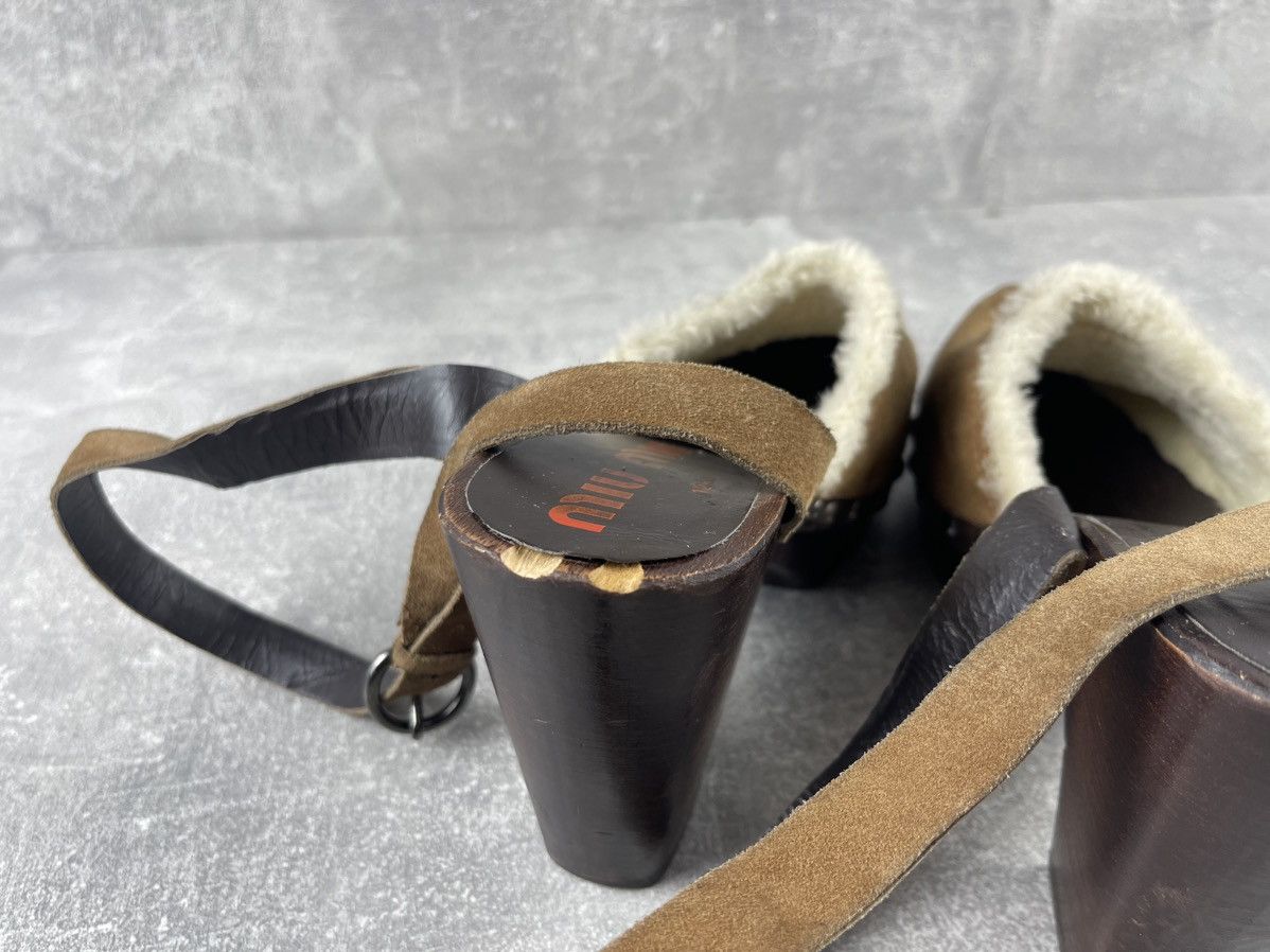 Miu Miu Miu Miu Archive Shearling Wooden Platform Clogs Sandals Size US 9 / IT 39 - 4 Thumbnail
