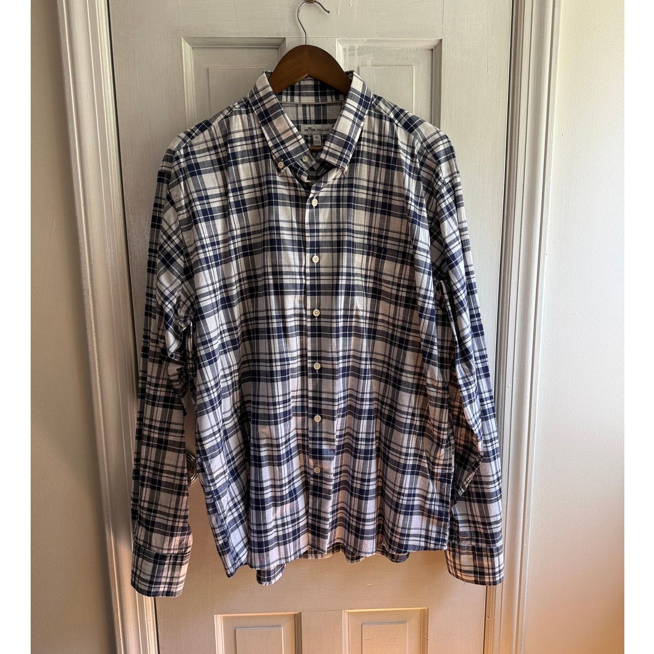 Peter Millar Peter Millar Men's XL Navy Plaid Button Down Shirt Cotton Size US XL / EU 56 / 4 - 1 Thumbnail