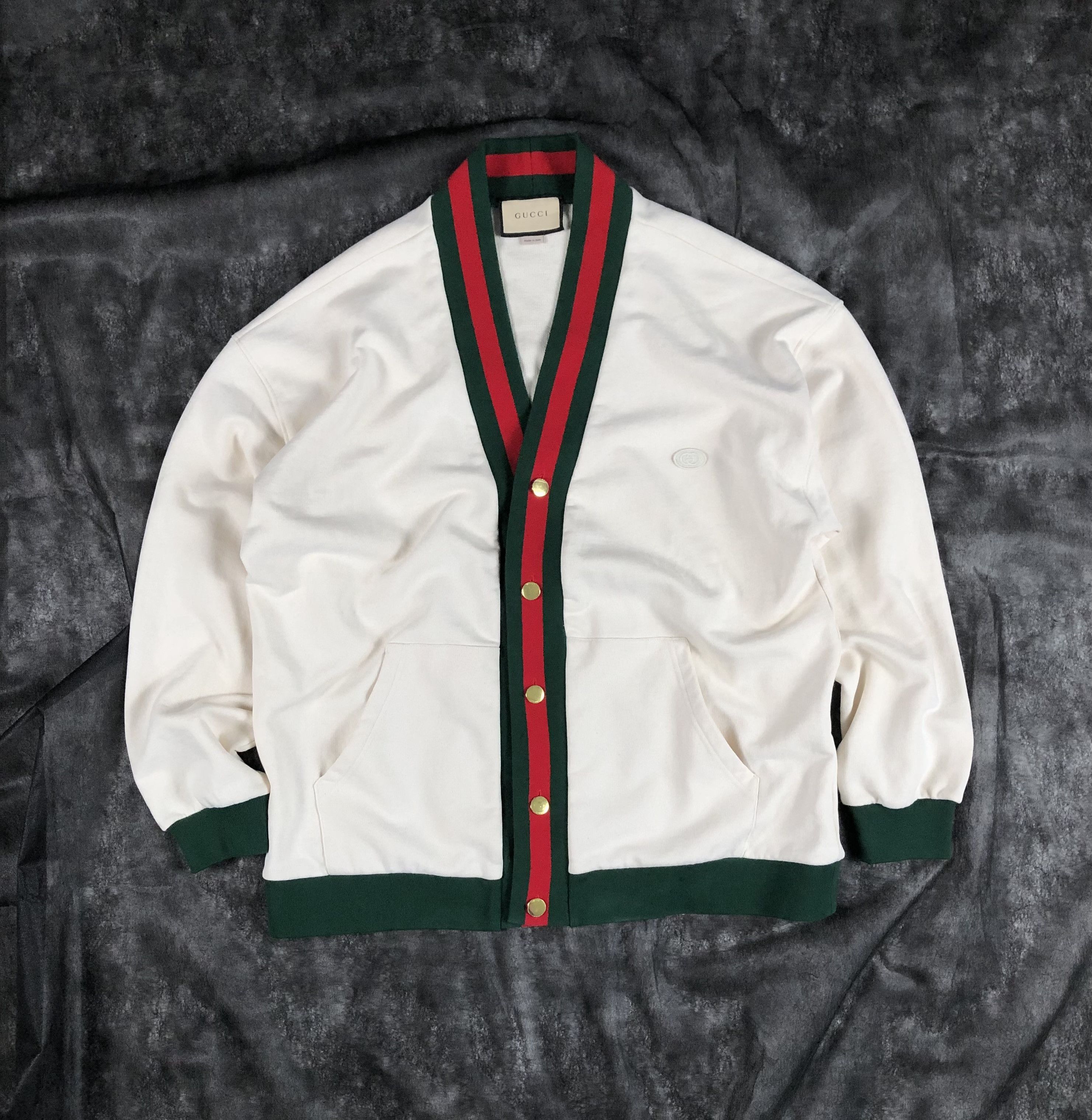 Gucci Gucci Cotton Jersey Cardigan With Web Detail Size US L / EU 52-54 / 3 - 12 Thumbnail