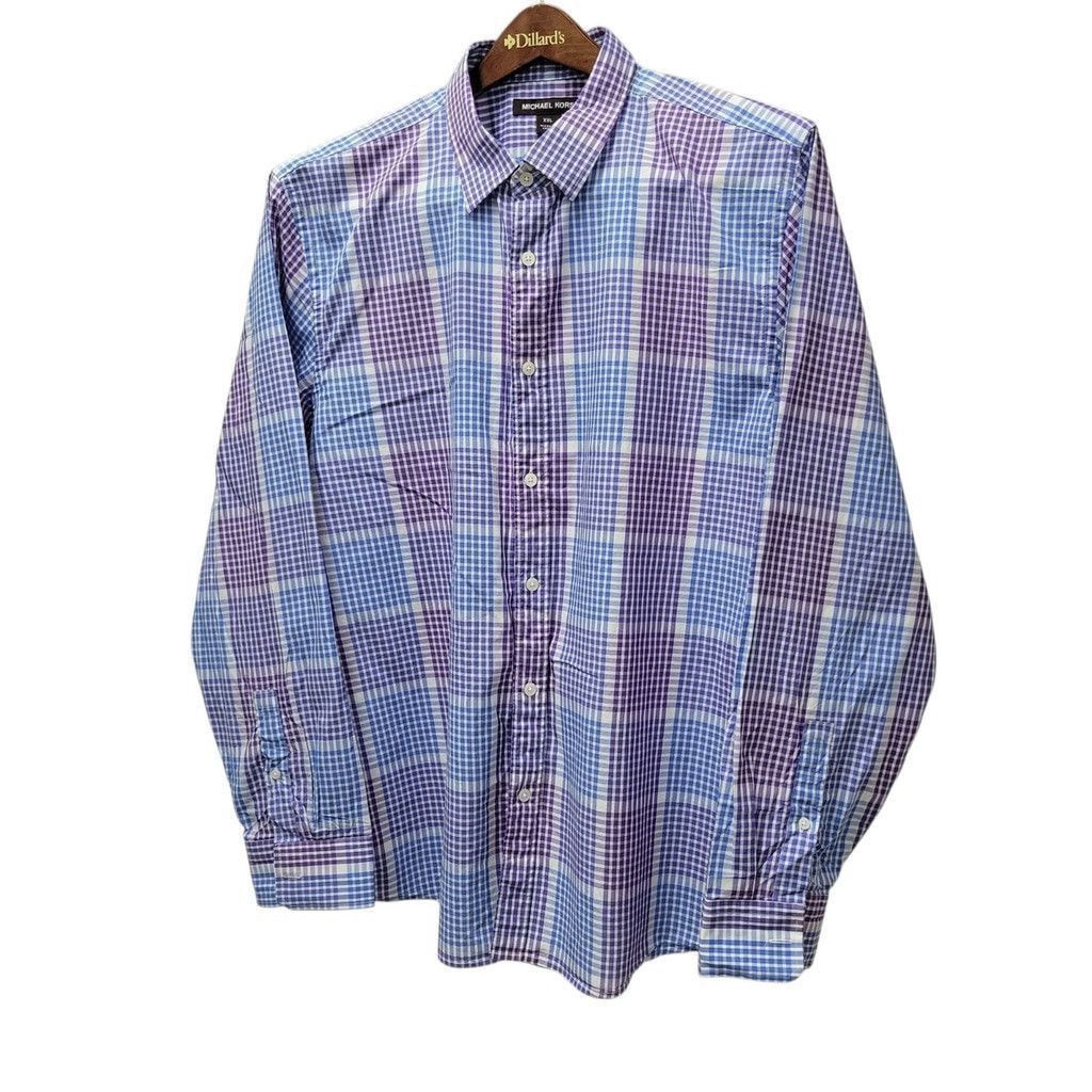 Michael Kors Michael Kors Men's Purple Blue Plaid Long Sleeve Size US XXL / EU 58 / 5 - 2 Thumbnail