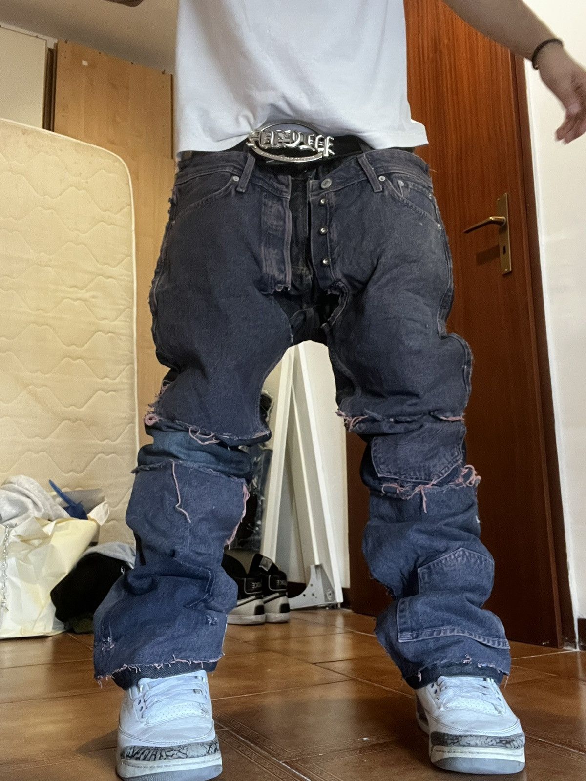 Punk Opium Style Raw Edge Y2K Flared Jeans