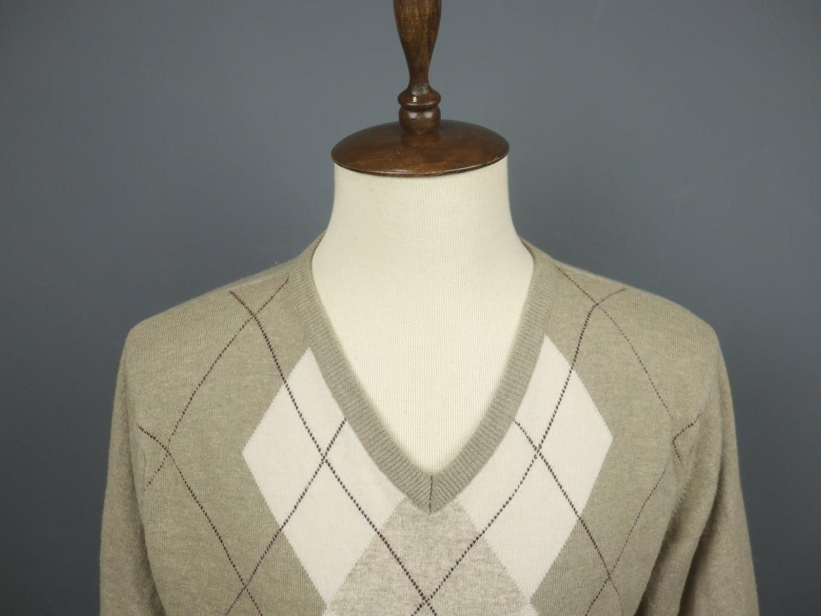 Designer Burberry London Tan Argyle Diamond Wool Sweater Size XL Size US XL / EU 56 / 4 - 11 Thumbnail