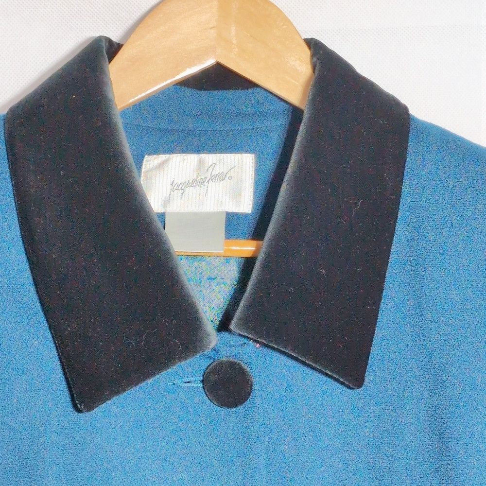Other Vintage Jacqueline Ferrar Blue Green Wool Suit with Black V Size 40" / US 18 - 5 Thumbnail