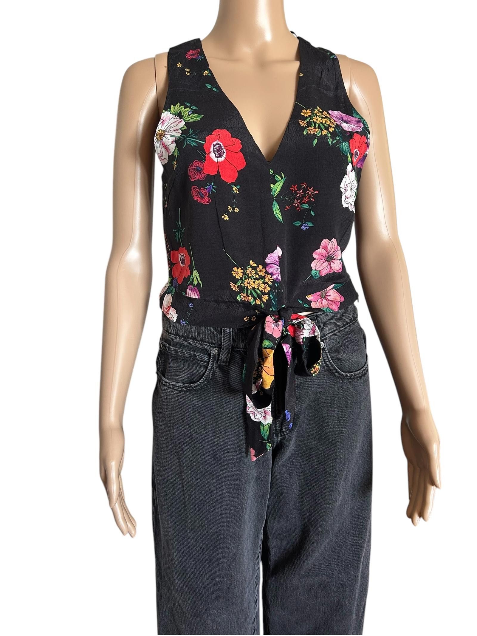 Zara Floral Tie-Front Top - Elegant Summerwear Size XS / US 0-2 / IT 36-38 - 1 Thumbnail