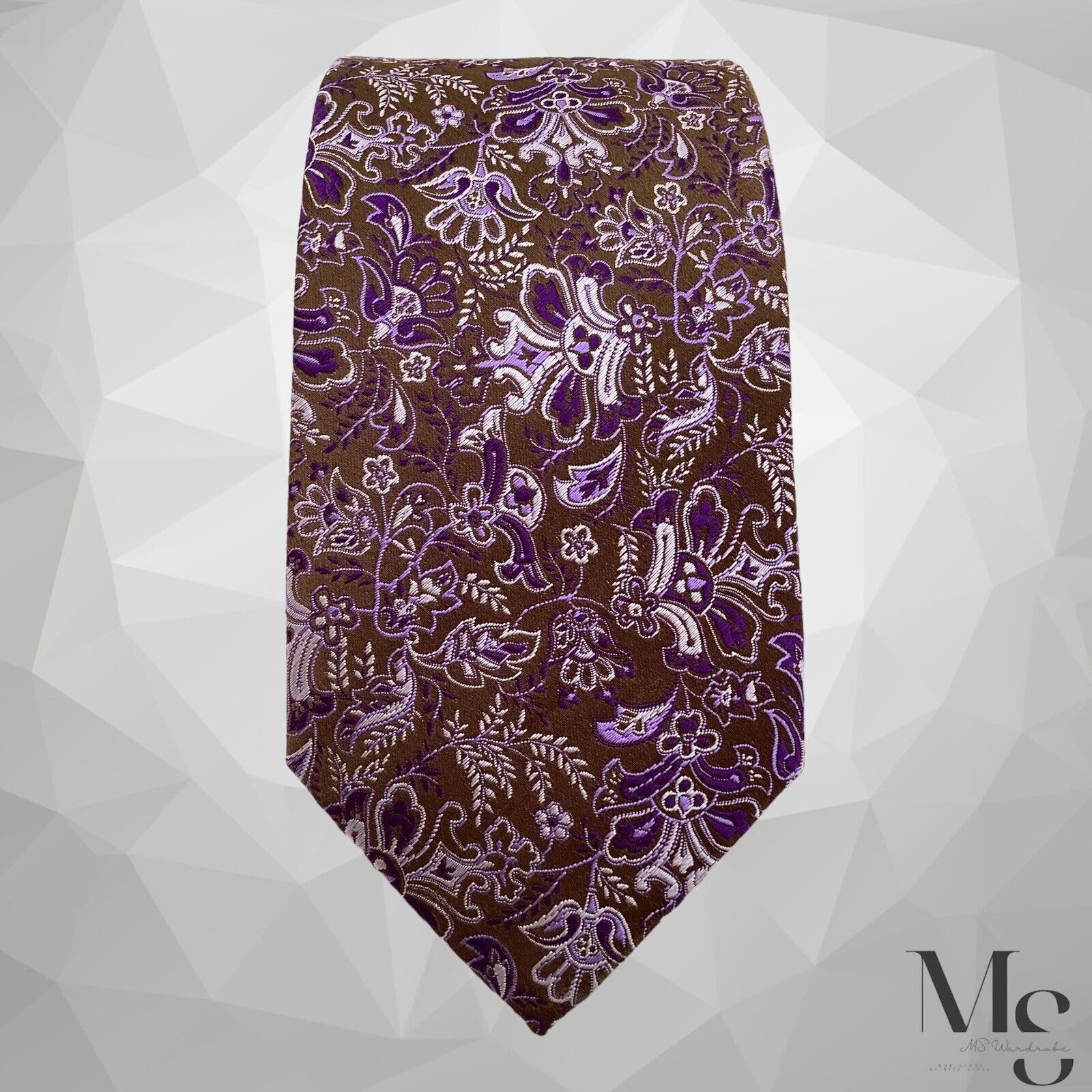 Eton ETON Brown Purple Floral Luxury Silk Tie Made in England W: Size ONE SIZE - 2 Thumbnail