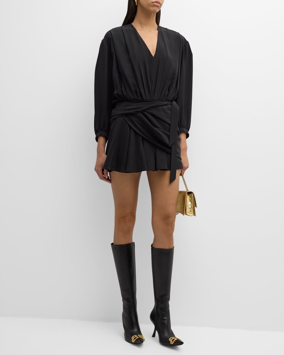 Balenciaga o1y0625 V-neck Mini Dress in Black Size M / US 6-8 / IT 42-44 - 6 Thumbnail