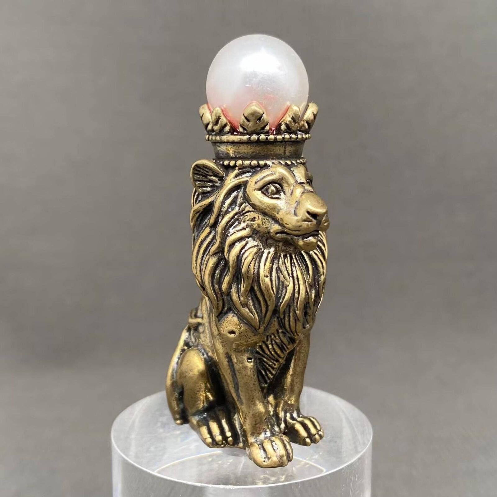 Unknown London Brass Lion Figurine with Crown and Pearl Accent Size ONE SIZE - 2 Thumbnail