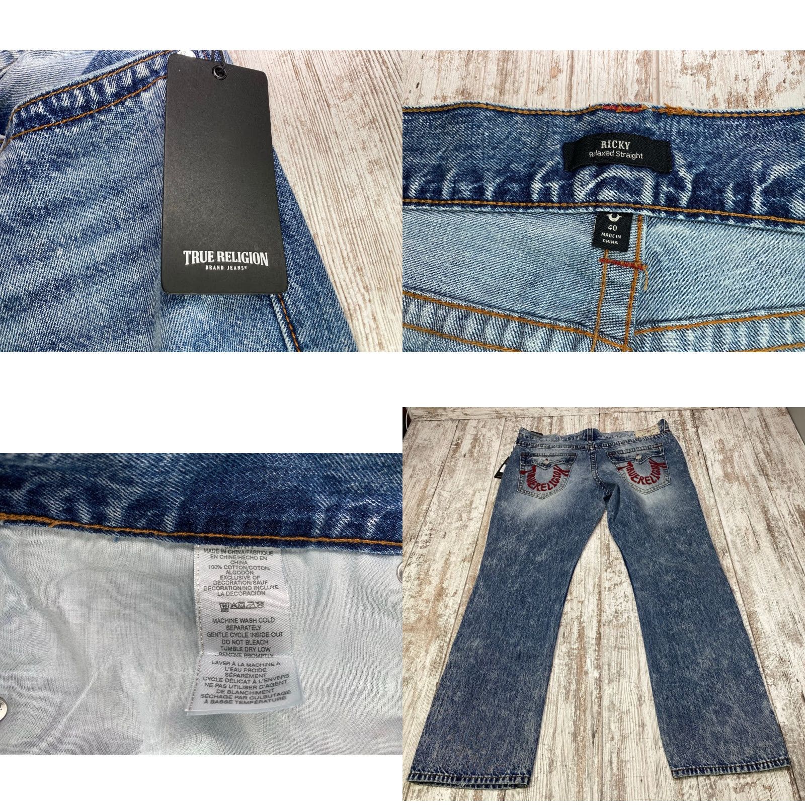 True Religion VINTAGE True Religion Jeans Mens 40x34 Blue Denim Ricky Relaxed Straight Flap Pockets Size US 40 / EU 56 - 8 Thumbnail