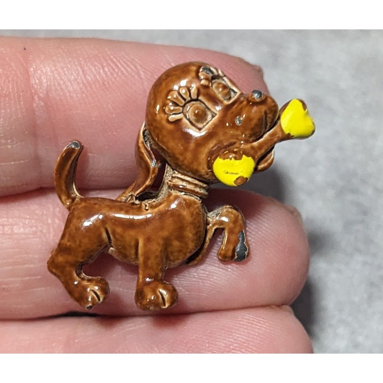 Other Vintage Brown And Yellow Enamel Dog With Bone Brooch Size ONE SIZE - 5 Thumbnail