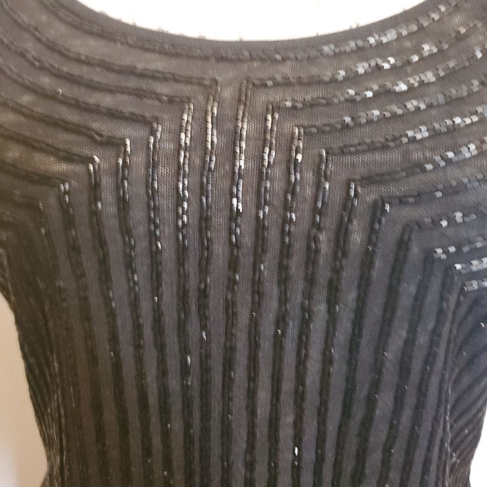 Bergdorf Goodman Carmen Marc Valvo Bergdorf Goodman Sz Med Black Beaded Scoop Size M / US 6-8 / IT 42-44 - 4 Thumbnail