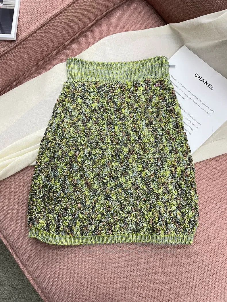 Chanel Chanel Green braided skirt short skirt Size 42" / US 20 - 1 Thumbnail