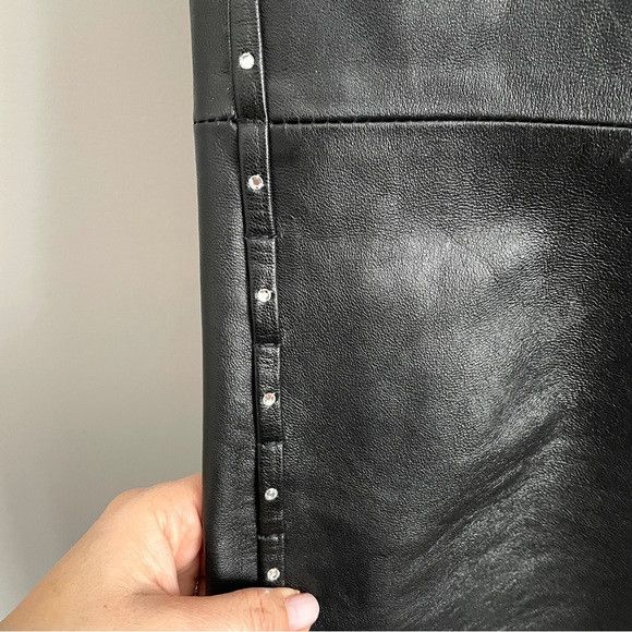Vintage Vintage Black Leather Straight Leg Pants w/ Rhinestone Trim Size 30" / US 8 / IT 44 - 4 Thumbnail