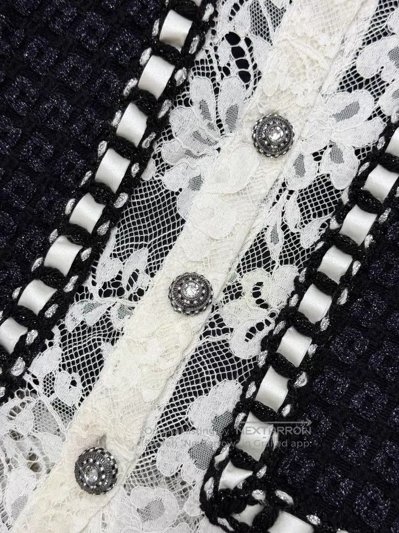 Chanel Chanel Lace bow stitching tweed long-sleeved dress Size XXS / US 00 / IT 34 - 4 Thumbnail