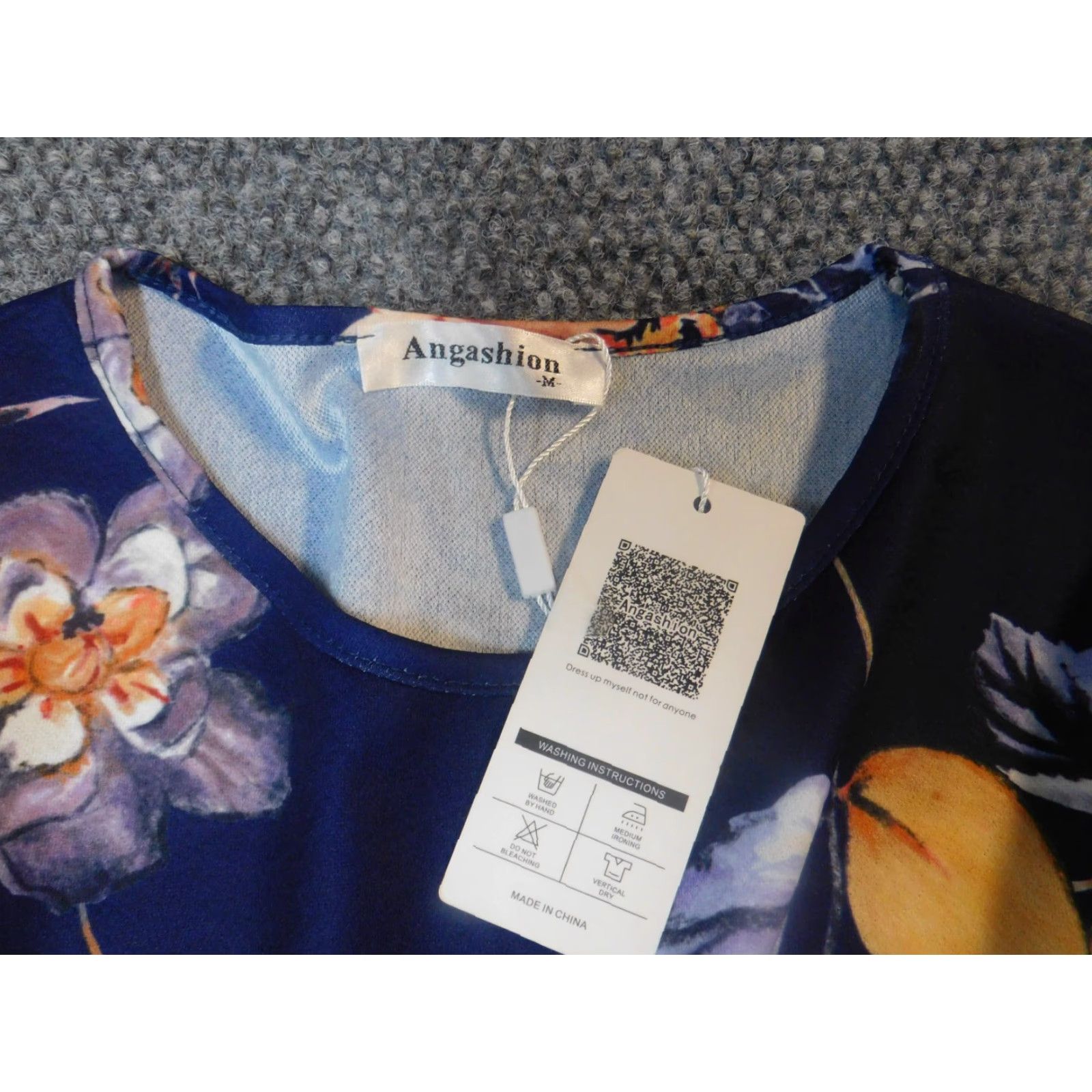 Vintage Angashion Womens Dress A-Line Long Sleeve Mock Neck Blue Floral Knit Nylon Puff Sleeve Casual M Size M / US 6-8 / IT 42-44 - 6 Thumbnail