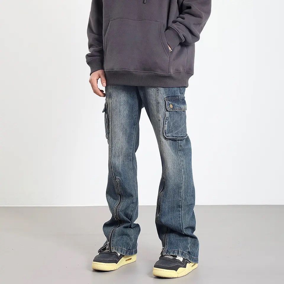 Japanese Brand × Vintage Cargo Jeans Men Big Pocket Straight-leg Baggy Street Casual Size US 33 - 4 Thumbnail