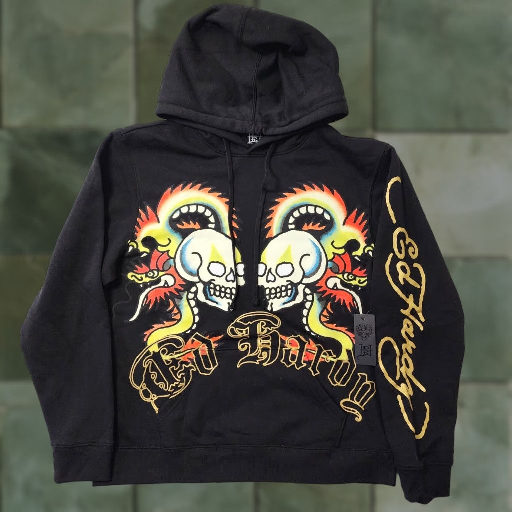 Ed Hardy Ed Hardy Hoodie Men L Black Y2k Tattoo Skull Dragon Spellout Pullover Jacket Size US L / EU 52-54 / 3 - 1 Thumbnail