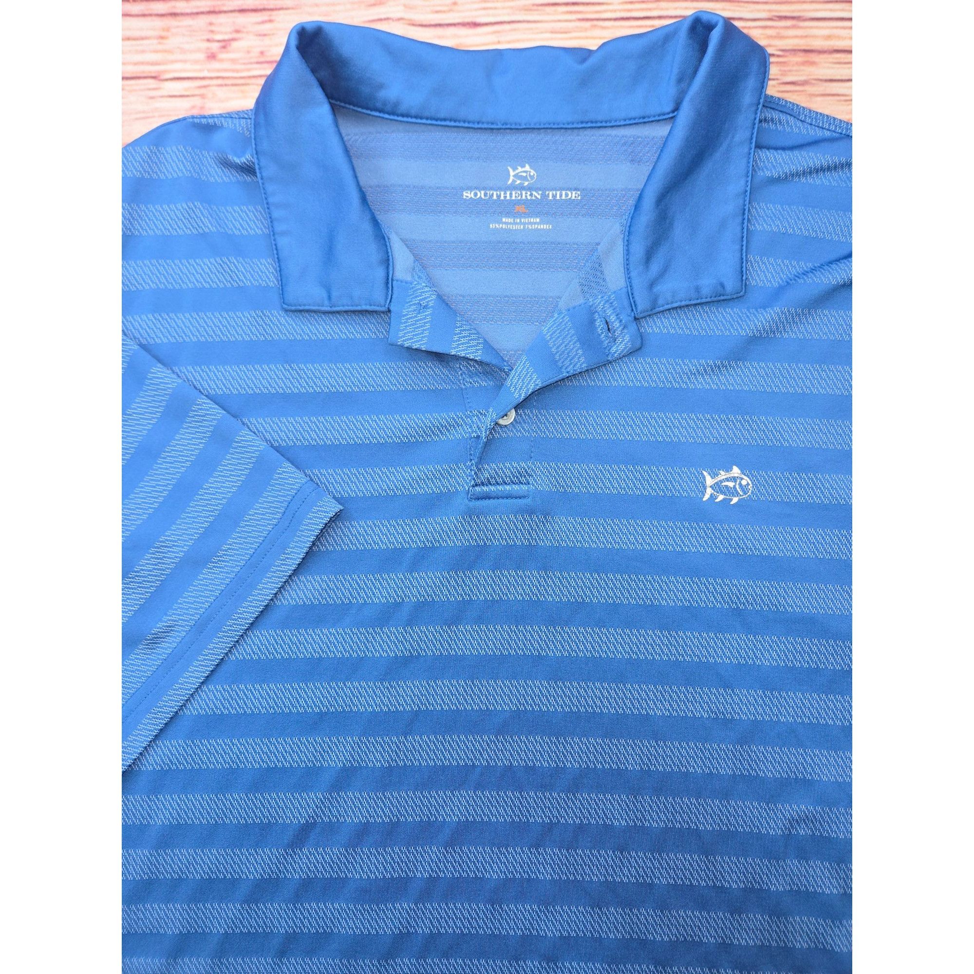 Southern Tide Southern Tide Mens XL Blue Vented Striped Polo Shirt Size US XL / EU 56 / 4 - 3 Thumbnail