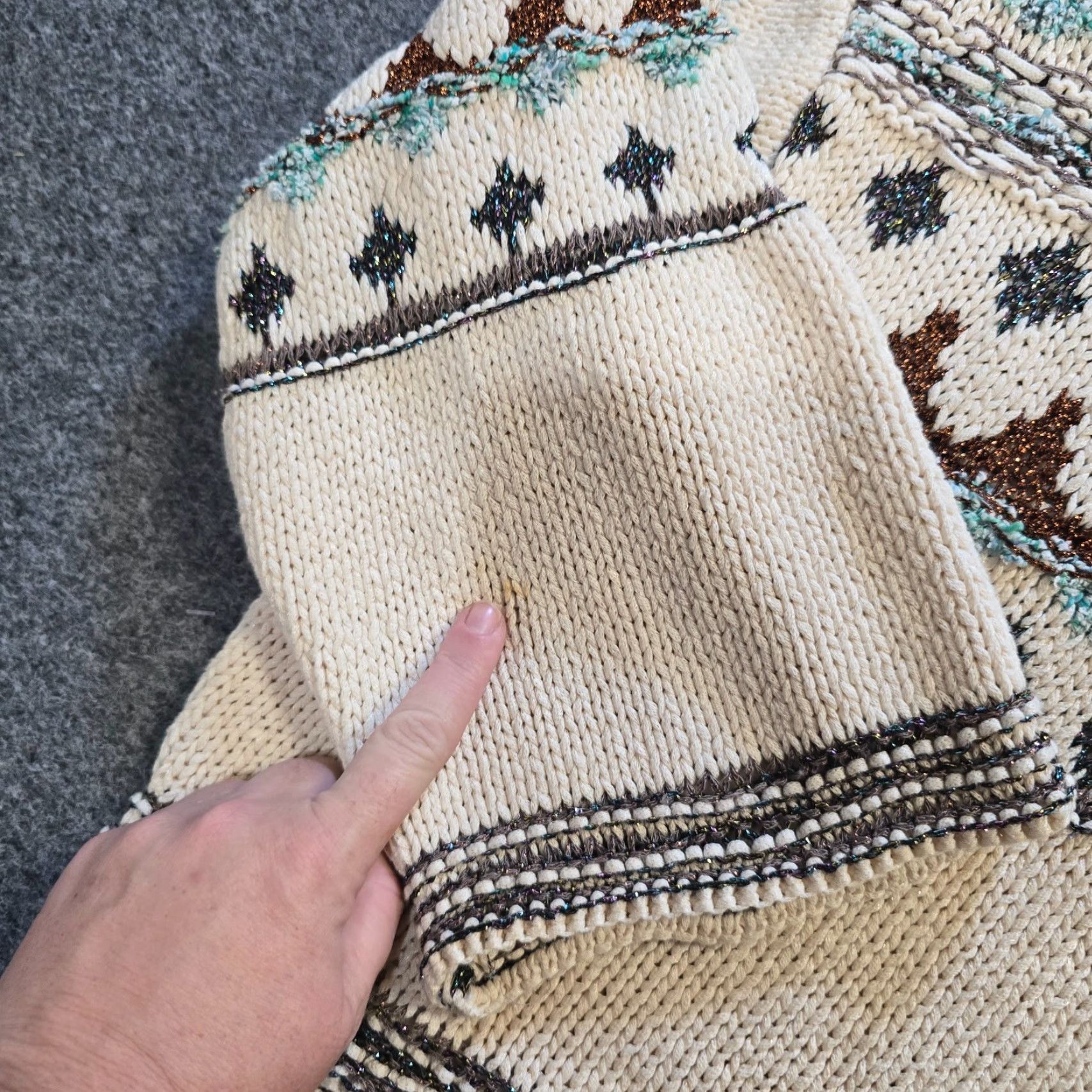 Zara Zara Sweater Womens Size S Beige Green Oversized Cropped Fair Isle Knit Pullover Crew Neck Long Sleeve Winter Casual Size S / US 4 / IT 40 - 5 Thumbnail