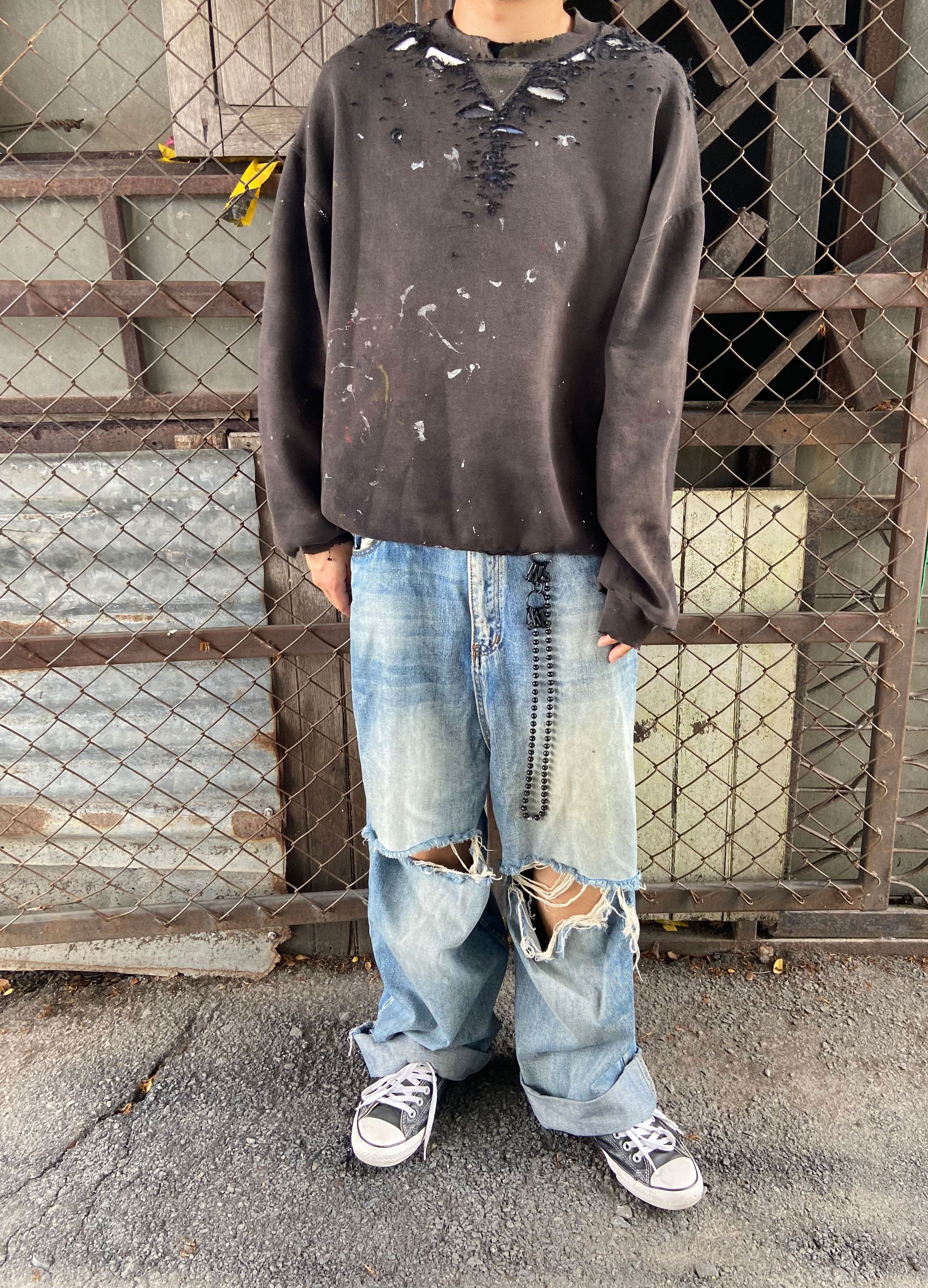 Vintage 90s Thrashed Distressed & Faded Russell Sweatshir ERD Grunge Size US XL / EU 56 / 4 - 2 Thumbnail