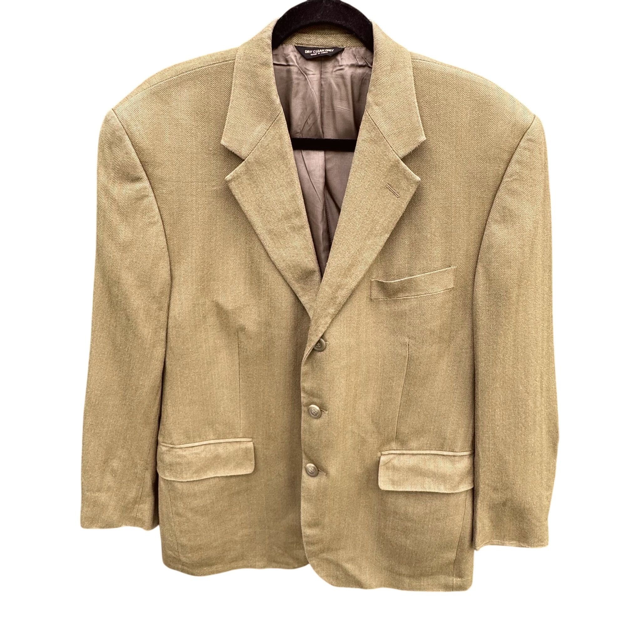Chaps Chaps Ralph Lauren Vintage Mens Tan Herringbone Blazer Silk Size 42R - 1 Thumbnail