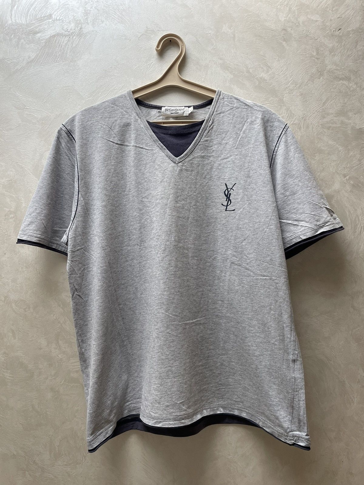 Yves Saint Laurent Yves Saint Laurent Big Logo T-Shirt Grey Vintage YSL Size US L / EU 52-54 / 3 - 1 Thumbnail