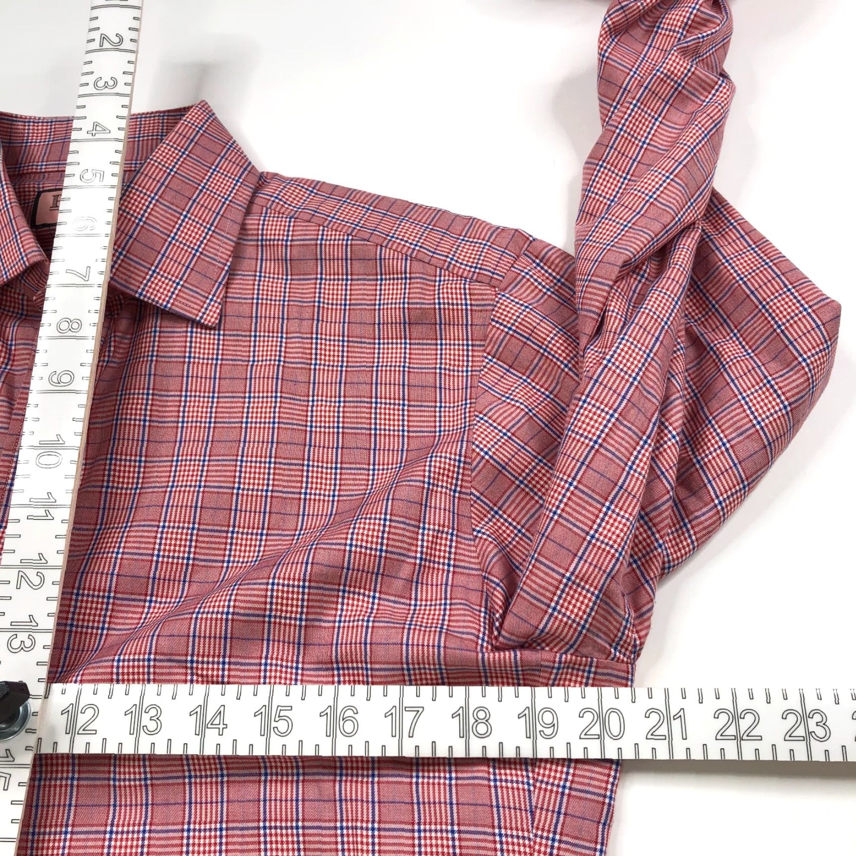 Pinko Thomas Pink Dress Shirt Plaid Red Pink LS 15/34.5 French Cuff 100% Cotton Mens Regular Modern Brand Shirt Size 42R - 6 Thumbnail