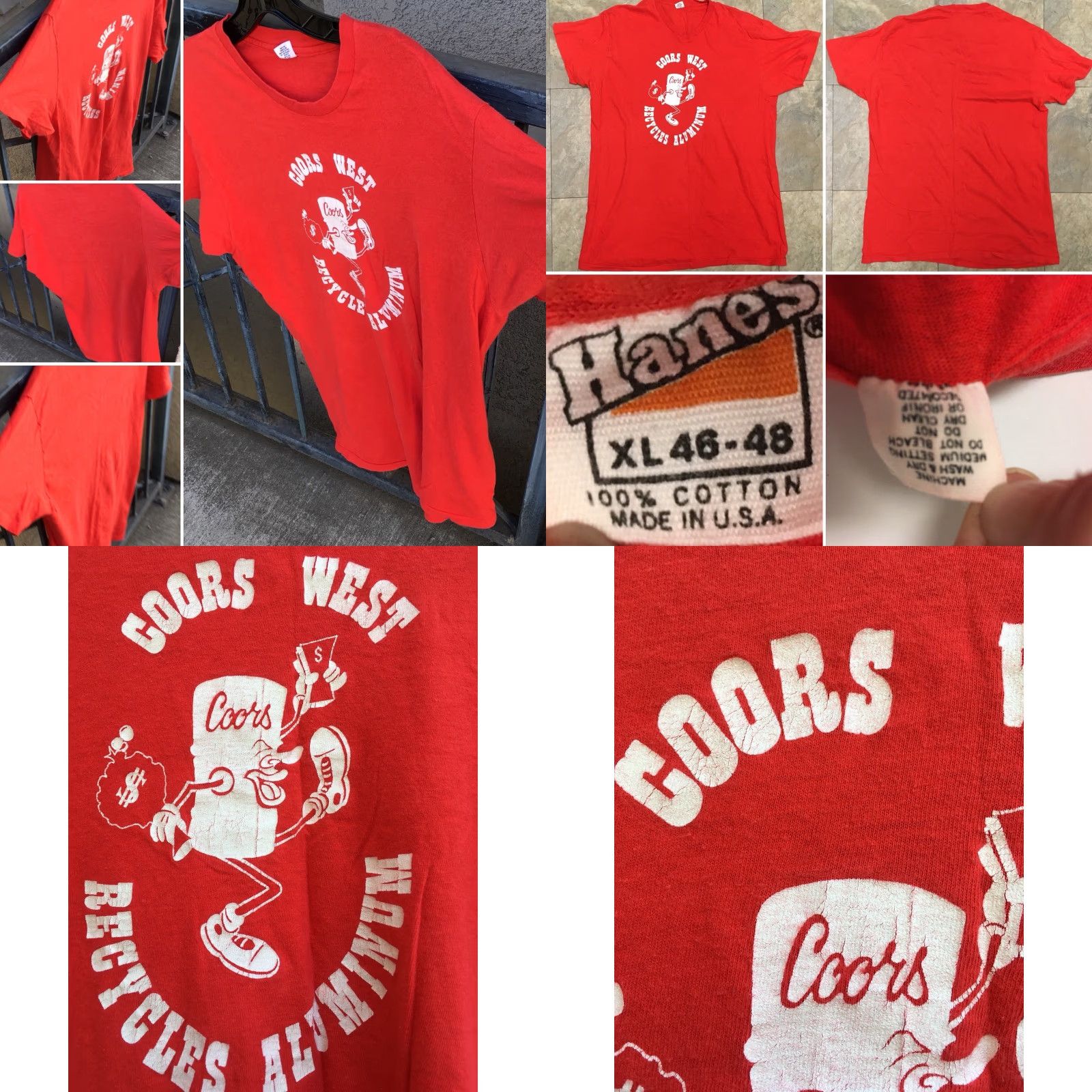 Hanes VINTAGE Hanes XL 46-48 Red 100% Cotton T-Shirt Graphic Tee Men 70s 1970s USA United States Short Sleeve Size US XL / EU 56 / 4 - 8 Thumbnail