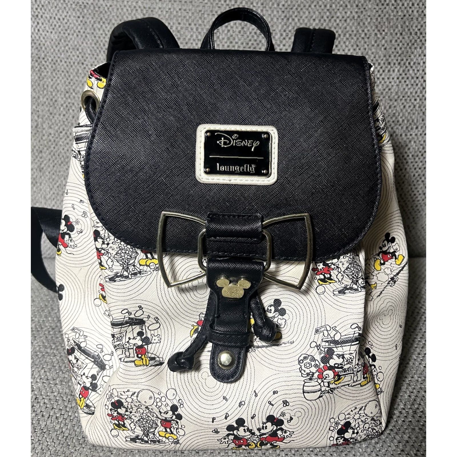 Vintage VINTAGE Loungefly Disney Mickey & Minnie Mouse GOLD BOW Hardware Backpack Bag Size ONE SIZE - 2 Thumbnail