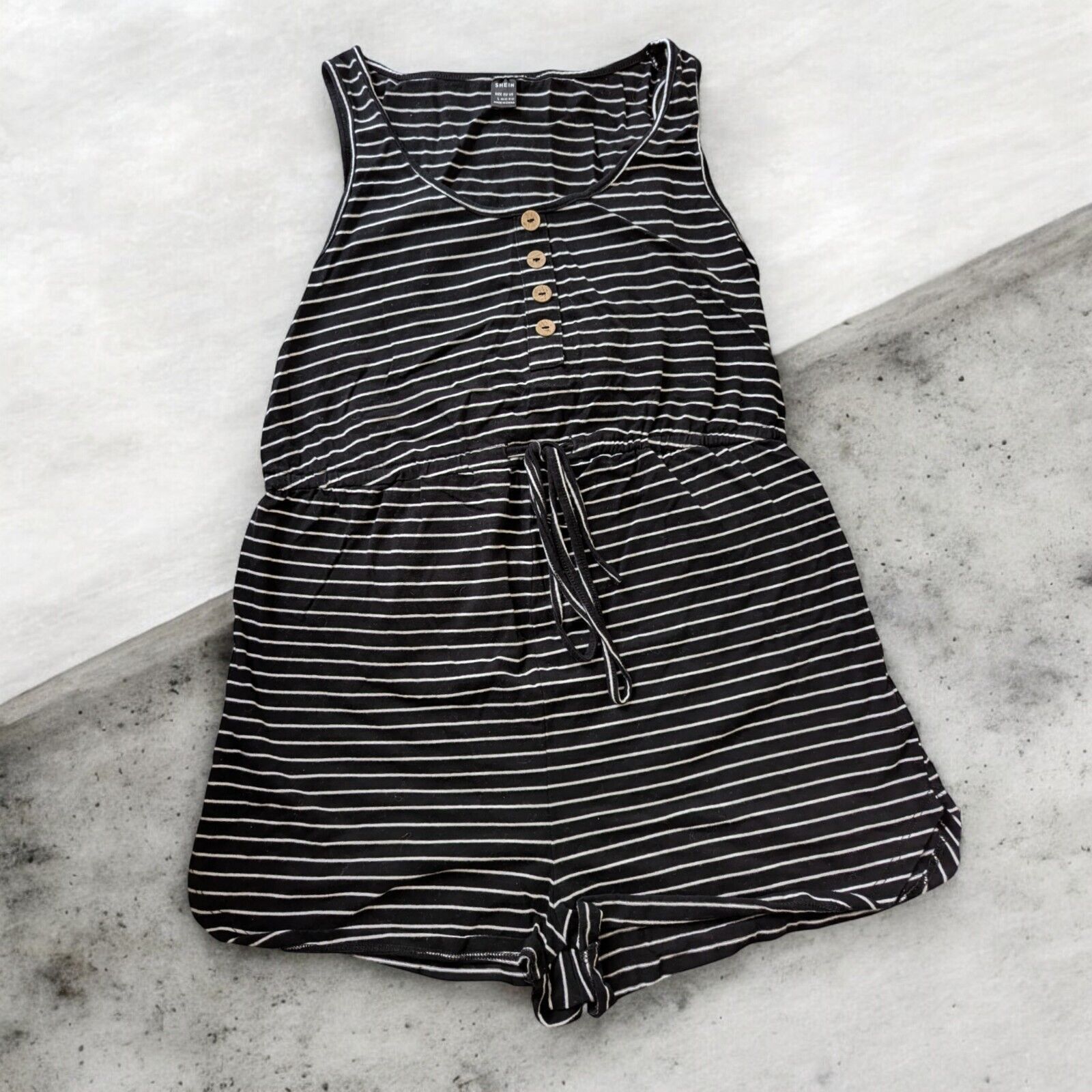 Shein Shein Womens Romper Size Large Striped Black White Cotton Size 30" / US 8 / IT 44 - 1 Thumbnail