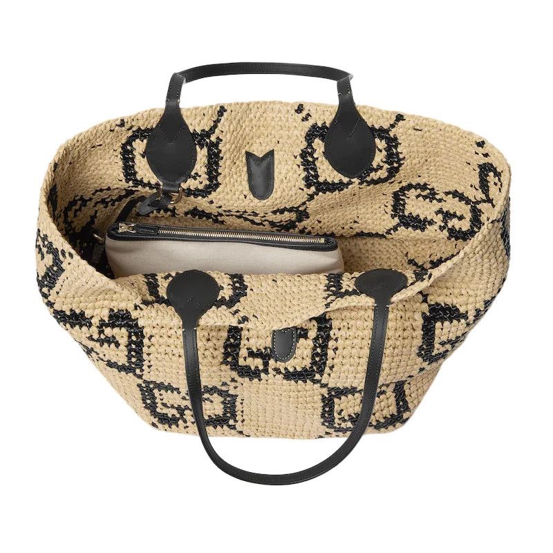 Gucci GUCCI $3650 Nat/Blk GG Raffia Medium Tote New Authentic Size ONE SIZE - 5 Thumbnail
