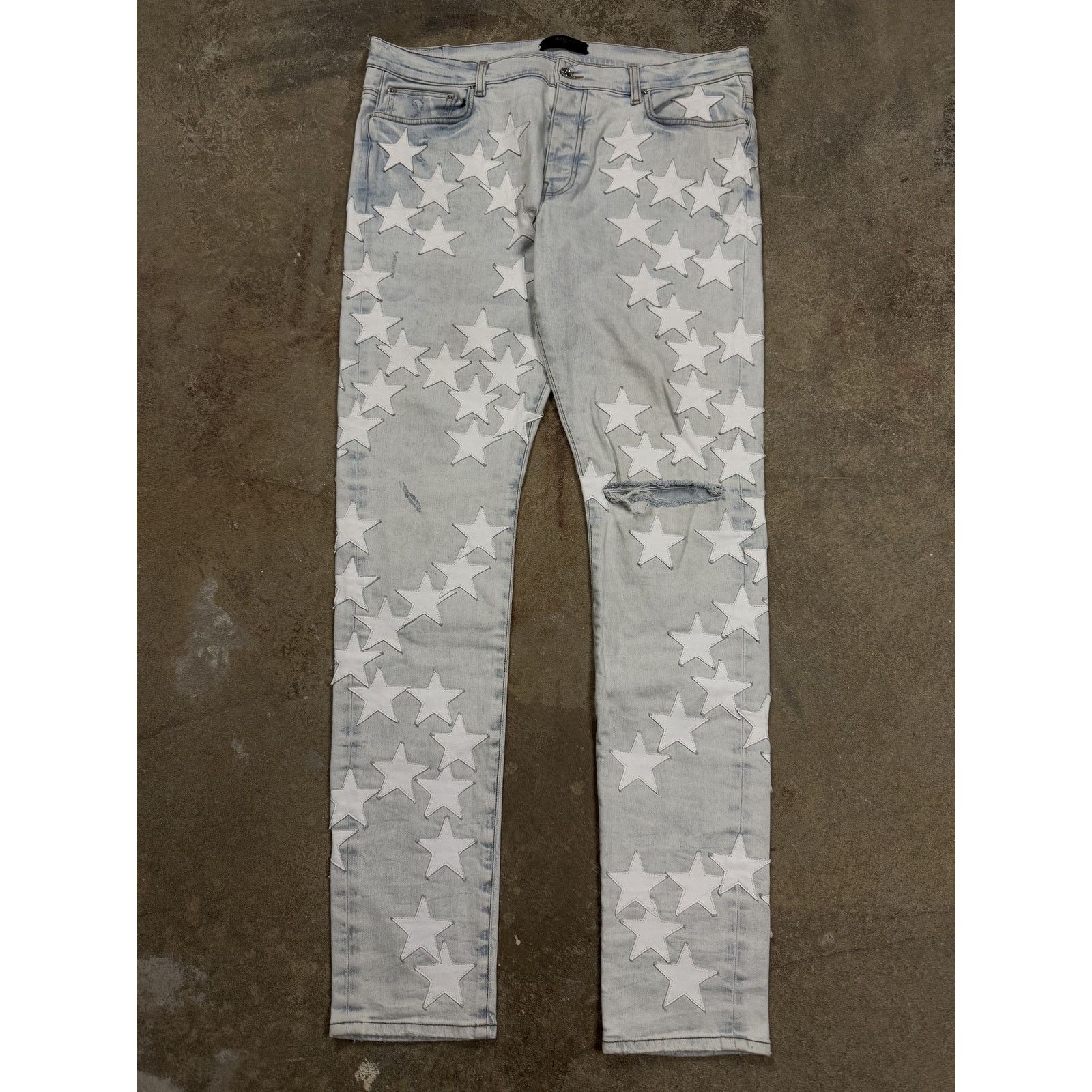 Amiri Chemist Jeans Light Wash White Stars Used 38