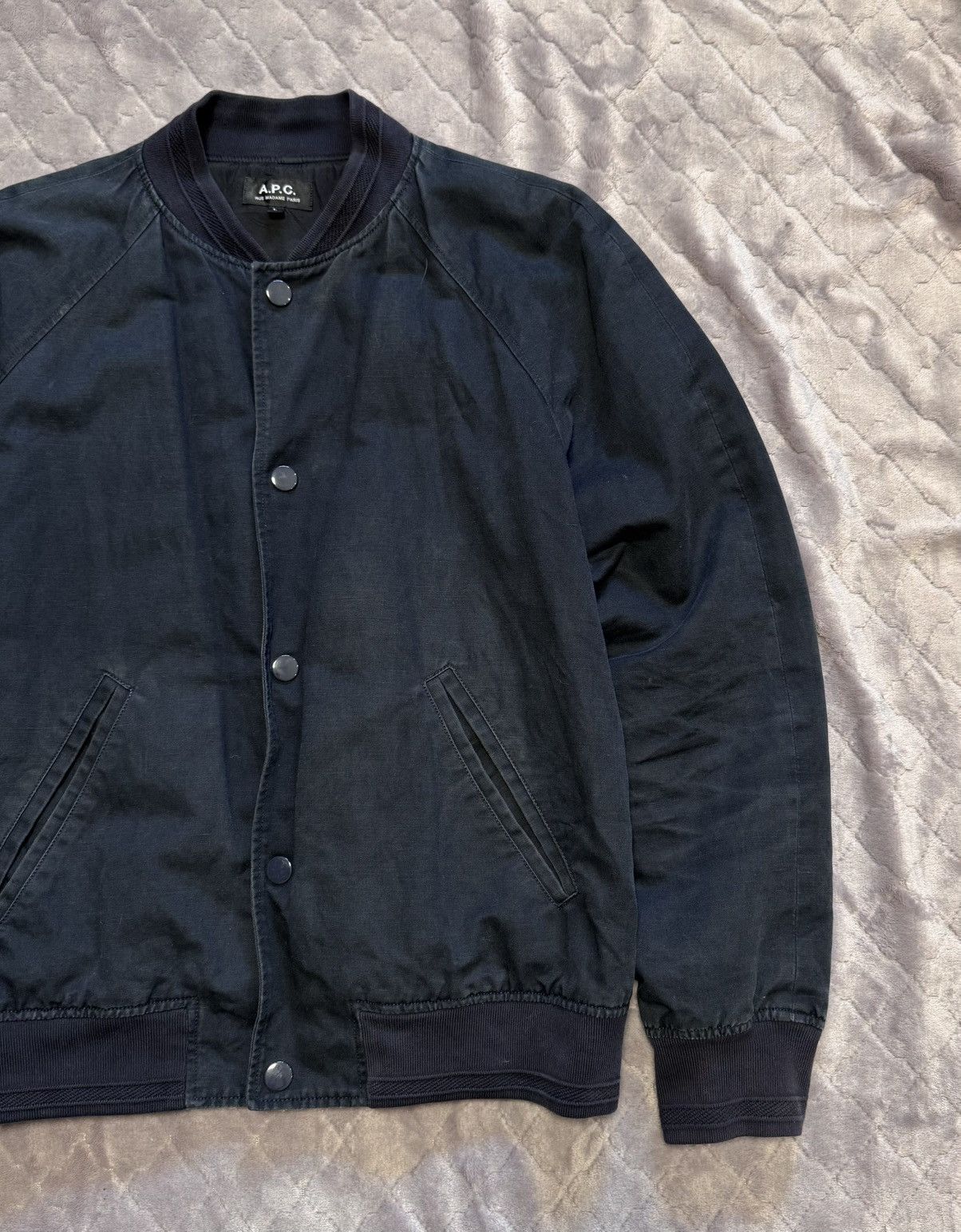 A.P.C. × Japanese Brand 🇯🇵A.P.C Navy Kenickie Teddy Dark Navy Bomber Jacket Size US L / EU 52-54 / 3 - 4 Thumbnail