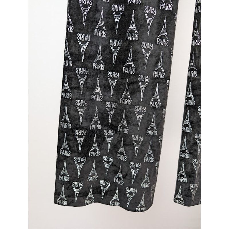 Balenciaga o1rshd1 Eiffel Tower Strass Velvet Elastic Pants in Black Size 30" / US 8 / IT 44 - 16 Thumbnail