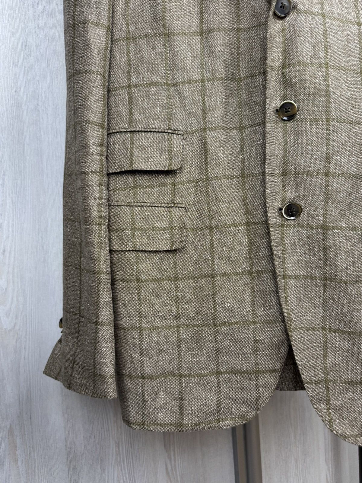 Doriani Doriani Milano beige checkered unlined linen wool blazer Size 44R - 8 Thumbnail