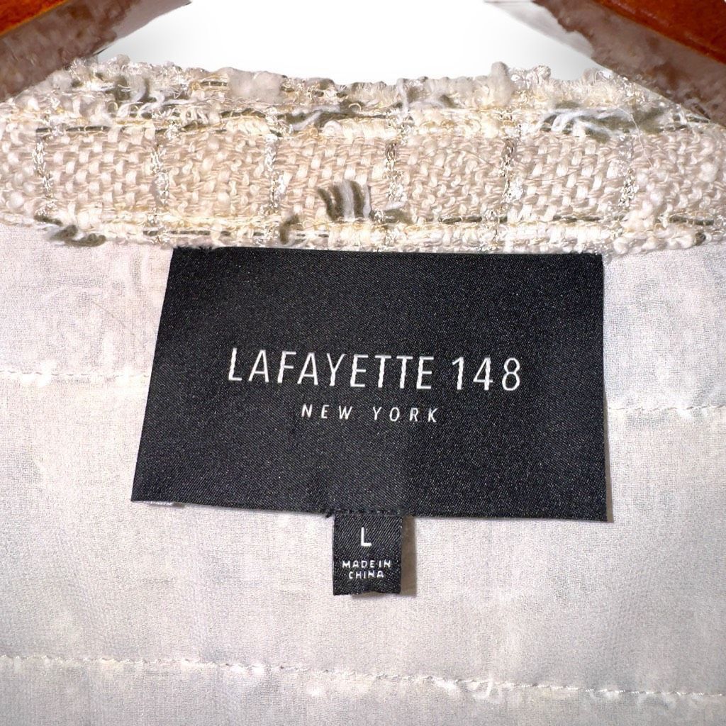 Lafayette 148 Lafayette 148 Tweed Full Zip Noelle Jacket in Cream Size L / US 10 / IT 46 - 2 Thumbnail