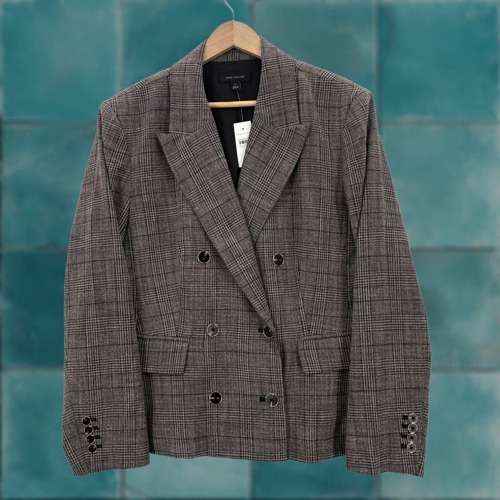 Ann Taylor Ann Taylor Blazer Womens 14 Gray Plaid Double Breasted Work Jacket Career Formal Size XL / US 12-14 / IT 48-50 - 1 Thumbnail